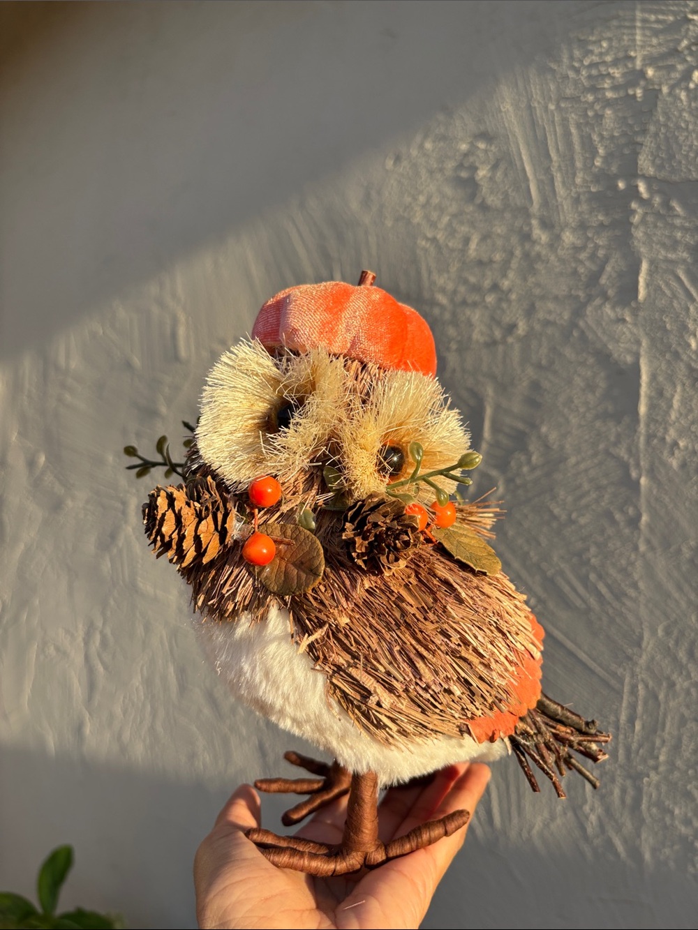 Decorative Orange Harvest Owl Bird Figurine for Home